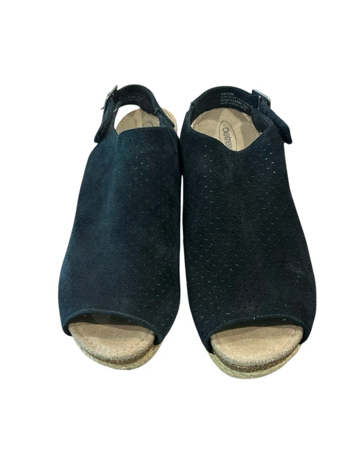 Alpargata Aetrex Jerez Sandalia Tacón Cuña Negro Verano Talla 7.5 Cuero Gamuza Foto 3 de 4