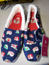 TOMS x Paper Source Alpargata Holiday Print Faux Fur Lined Slippers W8