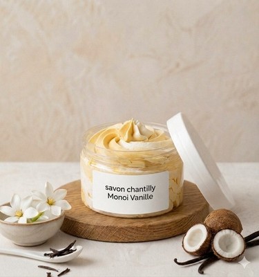 Savon Chantilly/whipped Soap Bath Monoi Vanille 250 Ml Fait Main 