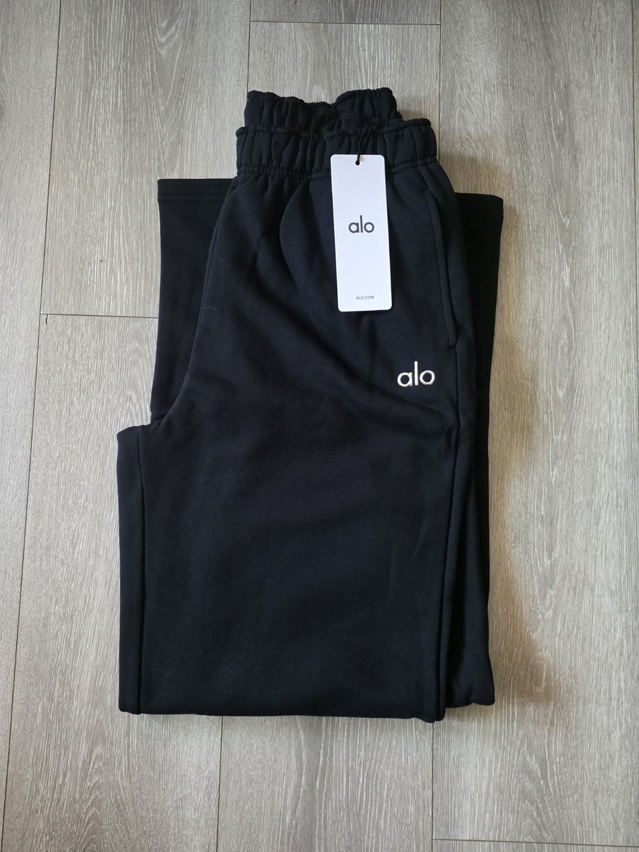 Alo Yoga Accolade Straight Leg Sweatpants Fleece Elastic Waist Size S Black
