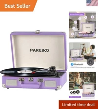 Vintage Purple Record Player - 3 Speed Bluetooth Turntable for On-the-Go Music