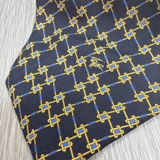 Burberry Of London Silk Neck Tie Blue Gold Geometric USA Made