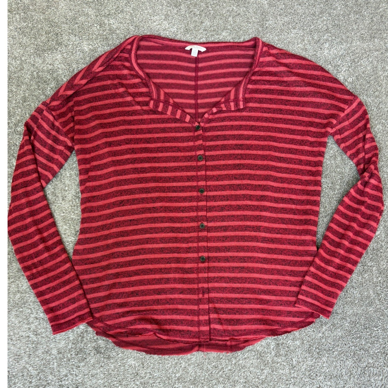 Lucky Brand Red Striped Long Sleeve Button Front Lightweight Top Women's L