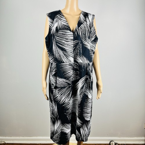 Trenery Women’s Black White Leaf Print Cotton Dress Size 18 Sleeveless V Neck - Picture 2 of 14