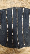 Stud Denim Jean Cotton Strapless Corset Bustier Top With Zip Back XS