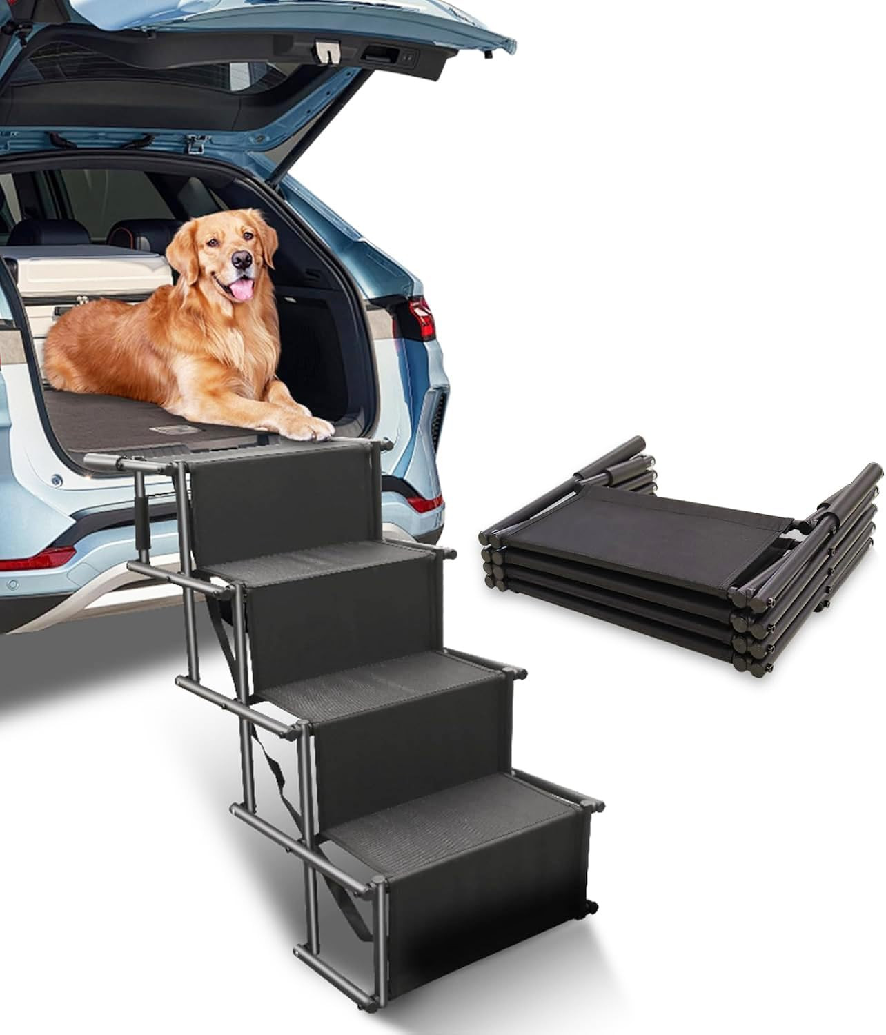 Rampa Cani Auto Pieghevole: Scaletta 4 Gradini Solida | Fino a 80kg