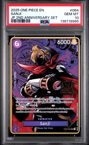 2025 ONE PIECE OP07-064 JAPANESE 2ND ANNIVERSARY SET SANJI ENG PSA 10 GEM MINT