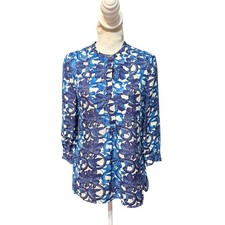 Tory Burch Blue Ivory Kano Silk Jersey petal Tunic Top Sz 2 NWT
