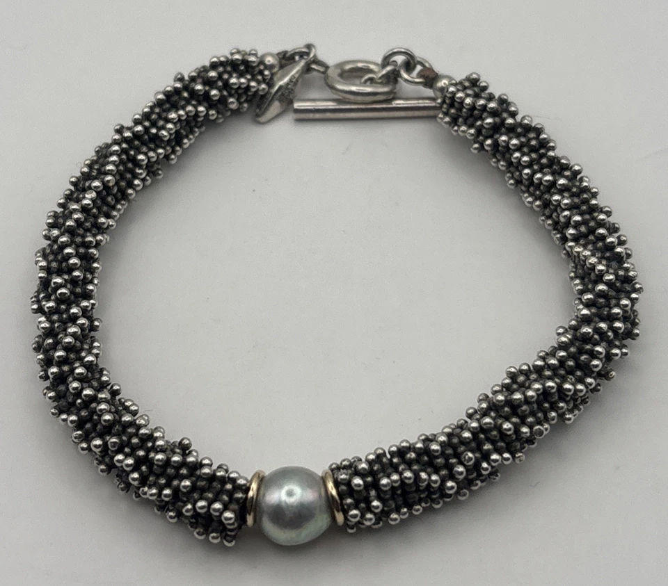 Michael Dawkins Sterling Silver And 14K Gold Toggle Bracelet With Pearl 6.75” - Image 3 of 4