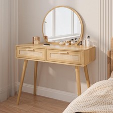 Dressing Table With Circular Mirror 2 Rattan Front Drawers Bedroom Seconds