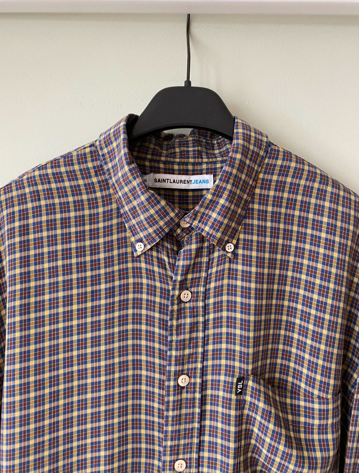 Saint Laurent Jeans camicia uomo vintage a quadri manica lunga con bottoni YSL