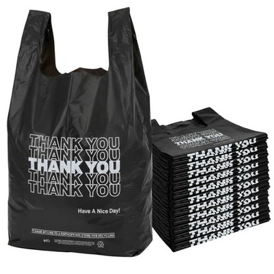 Easy Open - 800 Bags - Black Printed HDPE T-Shirt Bags - 1/6 BBL 11.5''X6''X21''...