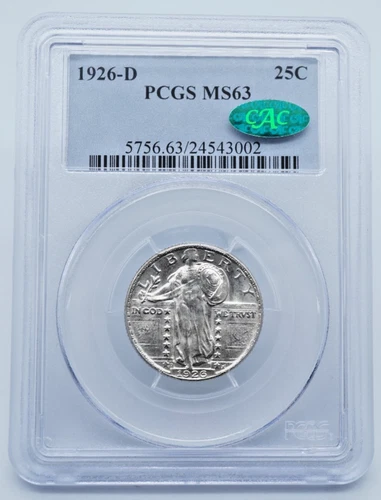 1926-D Standing Liberty Silver Quarter PCGS & CAC MS63 - T115