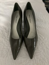 NINE WEST Womens 8.5 Leather Pointed Toe Pumps Stiletto Heel Classic OLIVE