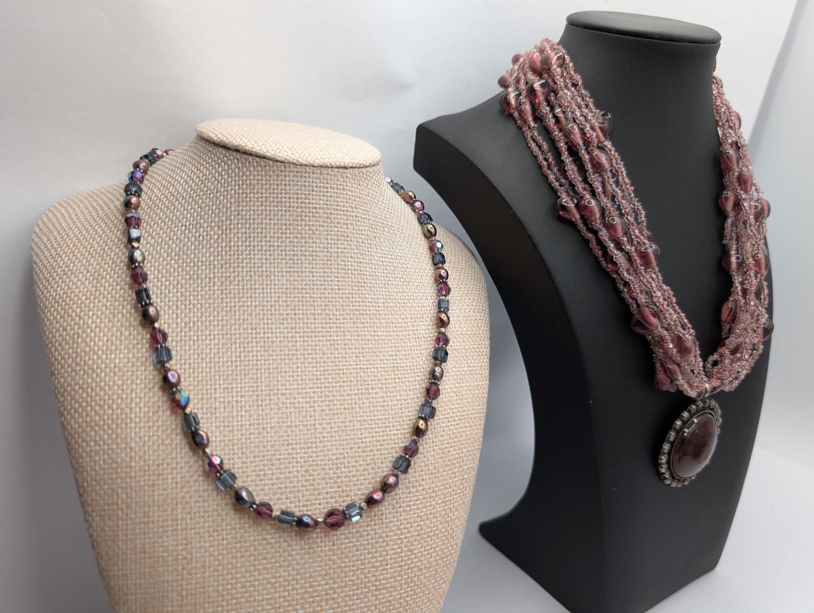 Chunky Multi-Strand Statement 2 Necklaces Pink Ma… - image 1