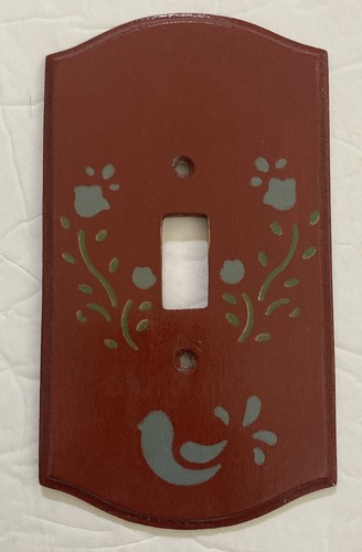 Vintage Wood Light Switch Plate Cover With Burd & Tulips Stenciled 6.25” X 3.5”