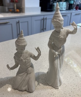 Vintage John Buck Thai Tanz Figuren Paar Handarbeit Thai Tänzer Statuen 