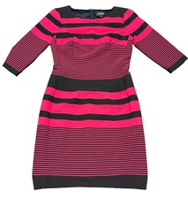 Tahari Arthur S. Levine Dress Size 4 Pleated, Fitted, 3/4 Sleeve, Lined, Stretch