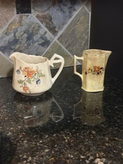 VTG W.S. George Ironstone floral set of 2 creamers/ sm pitchers.Crazing. Read!