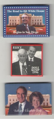 3 Robert Bob DOLE pinback 1996 Campaign Jack KEMP Elizabeth LIDDY pinback