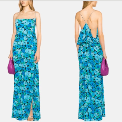 Sz 10 Rotate BIRGER CHRISTENSEN Blue Floral Print Maxi Dress NWOT $341 MSRP