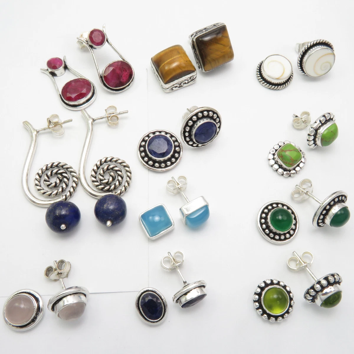 Assorted Lot Jewelry 925 Silver Plated Mix Stones Studs Post