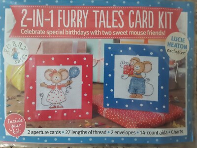 2-in-1 Furry Tales Card Kit Cross Stitch Crazy 27 lengths thread FREE SHIPPING