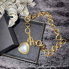 NEW Julie Vos Iridescent Clear & 24k Gold Plate Toggle Statement Necklace NWOT