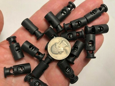 Black Plastic Cord Lock Stopper Toggle w/ Spring Drawstring Paracord 1 Hole  CL1