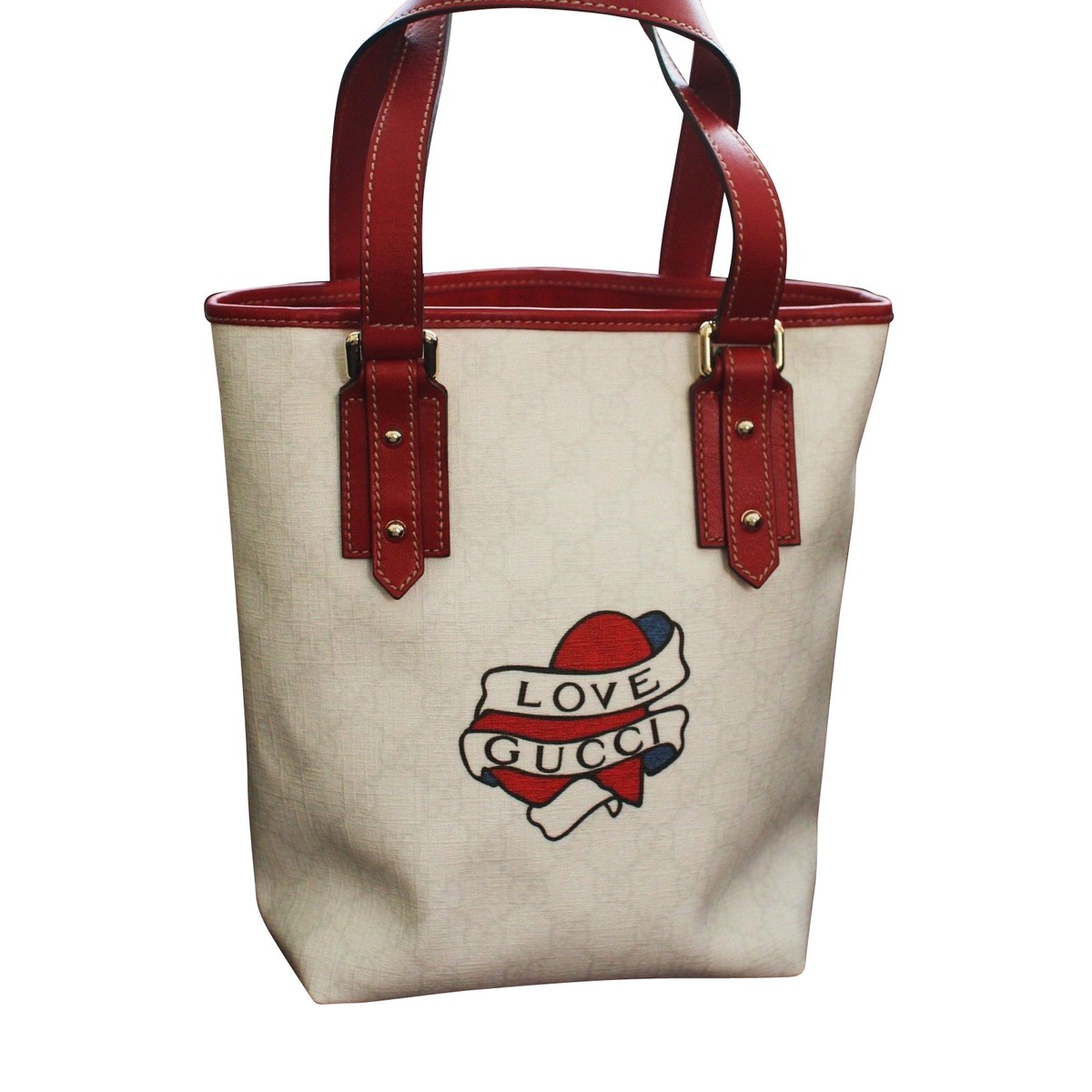 New GUCCI Heart Tattoo Tote Bucket BAG HANDBAG w/ Big Love New GUCCI Heart Tattoo Tote Bucket BAG HANDBAG w/ Big Love