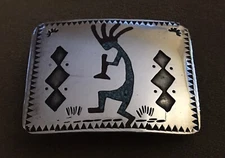 Vintage Small Native American Signed HB Sterling Silver KOKOPELLI Belt Buckle