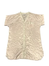 Vtg VAL MODE Lingerie Satin Pink Embroidered Button Down Nightgown MEDIUM