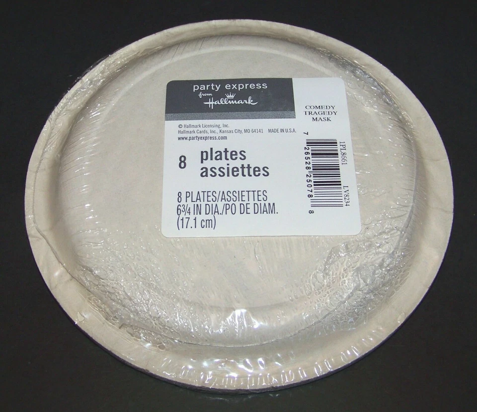 8 platos de fiesta de Mardi Gras, máscara de tragedia de comedia, 6,75", púrpura amarillo verde oro Foto 2 de 2