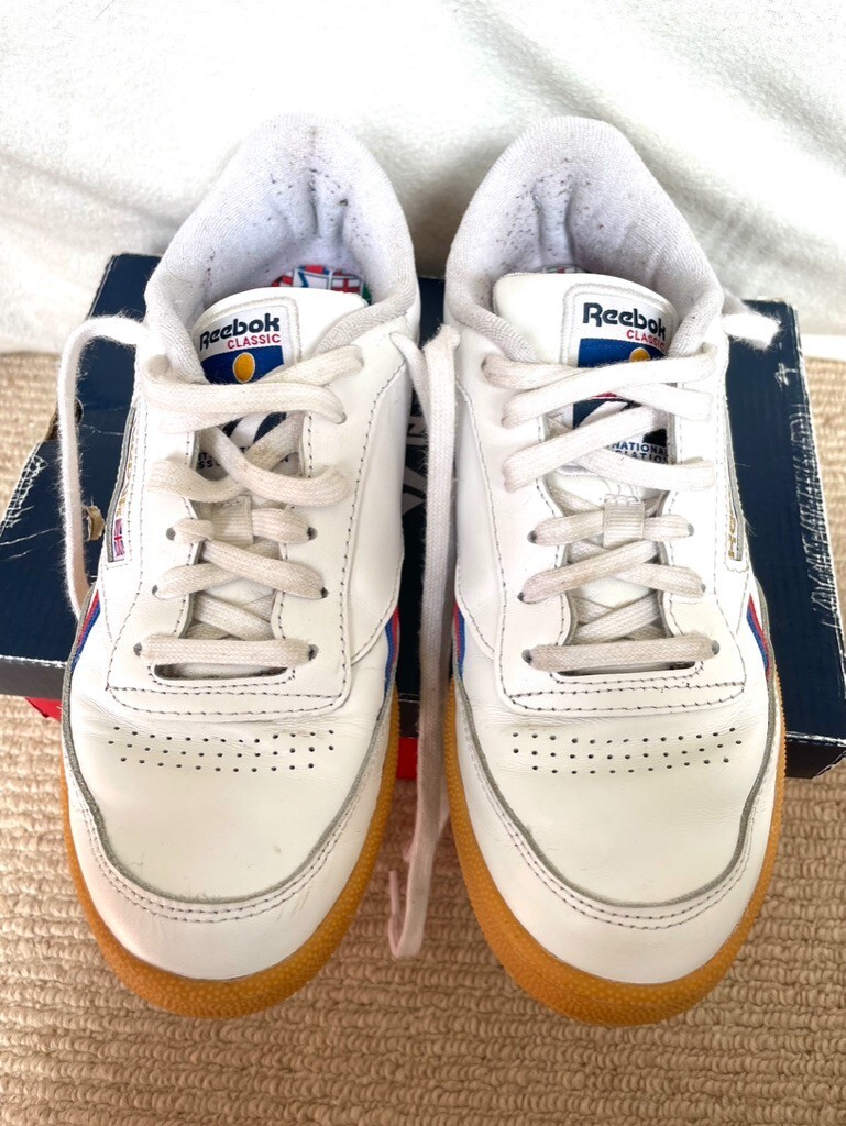 Adult Reebok Trainers Club C 85 in White, Blue Red Gum Sole, UK