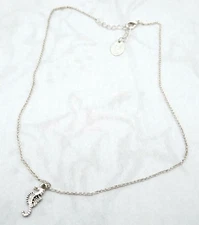 Zad~~Dainty Silver Tone Necklace with Seahorse~~18" Plus Extender 