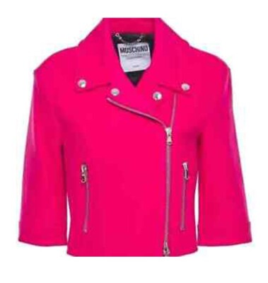 Moschino 2018 Runway Couture Pink Wool Jackie O Biker Zipper