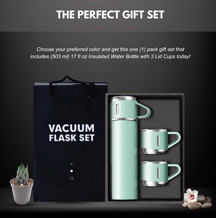 Goodscious Stainless Steel Vacuum Insulated Bottle Flask Gift Set 500 ml 3cups