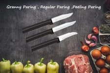 Rada 3 pc Set Granny Paring, Peeling Paring, Regular Paring Knife (Black Handle)