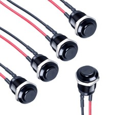 5x 12mm Momentary Push Button Switch Raised Round Head Pre-soldered Wires C506