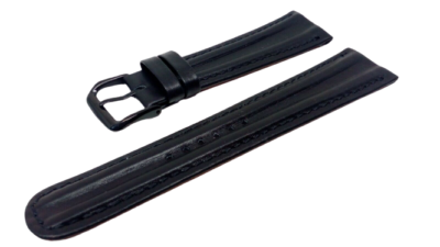 Bracelet Montre En Cuir De Veau Noir RVC - Dispo De 18 à 24mm, Neuf Avec étiquettes