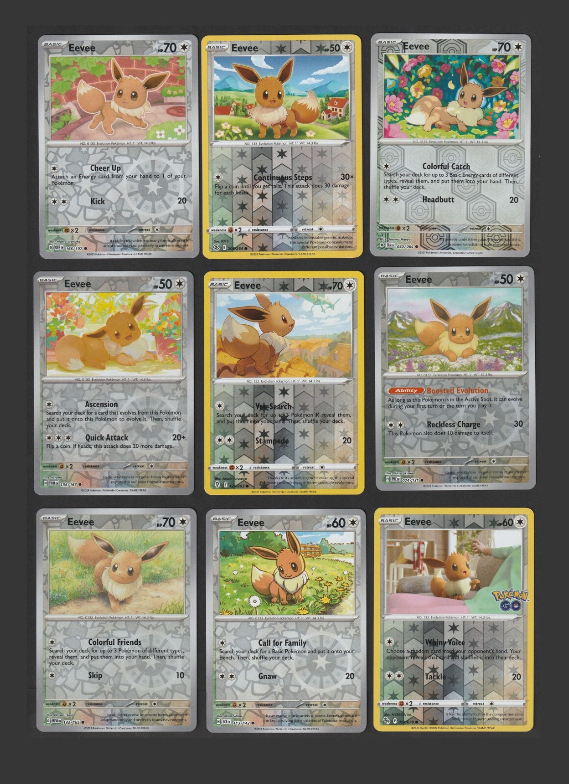Eevee Pokemon Card Collection Set of 9 Reverse Holo Cards Cute 151 XY