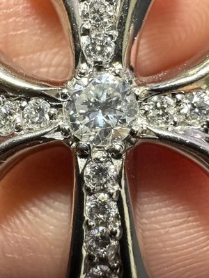 Chrome Hearts Tiny Fat Cross Platinum Pave Diamond Pendant Auth