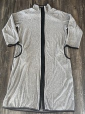 Vintage Womens Vanity Fair zip Robe Sz Large Grey Ribbed House dress Pockets
