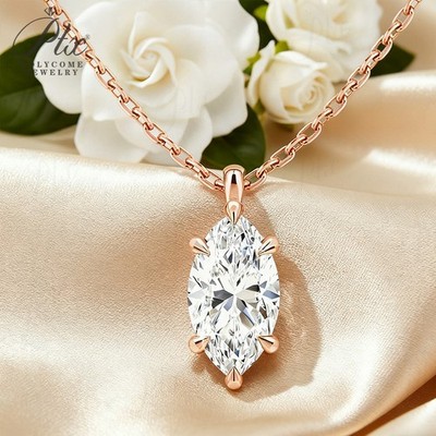 Halskette 925 Sterling Silber Marquise Anhänger D-Farbe Moissanit Schmuck Frauen