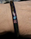 Vintage Dark Blue Cloisonné Enamel Flower Design Bangle Bracelet