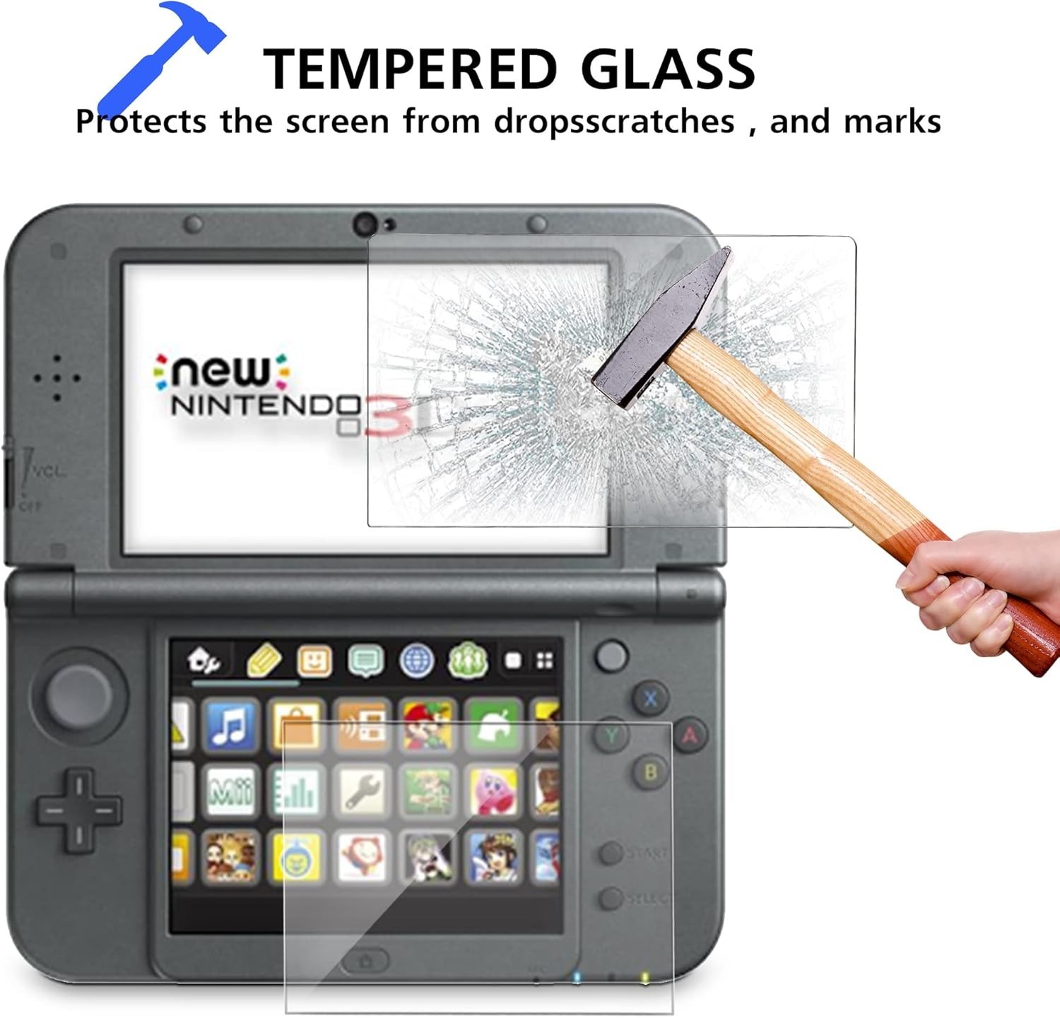 New 3DS XL Screen Protector, Tempered Glass Top LCD for Top Screen and HD Clear