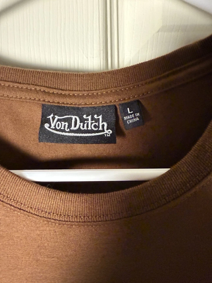 CAMISETA VON DUTCH DE COLECCIÓN PARA HOMBRE Bordada Apliques Óxido Marrón Suave Algodón Calle Foto 3 de 3