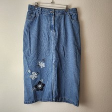 Christopher  Banks Denim Midi Skirt Size 12 Vintage Embroidered