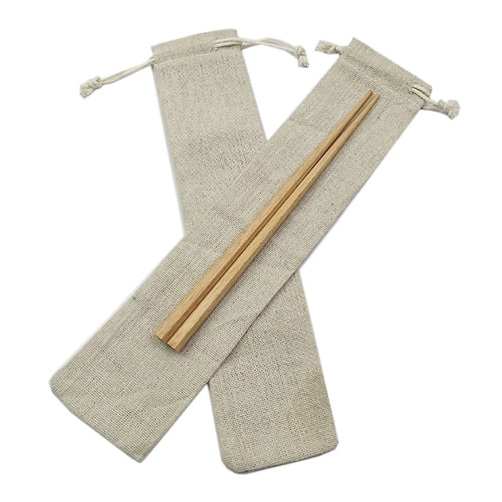 6Pcs Cotton Linen Drawstring Bag Cutlery Fork Spoon 9.84*2.95inches, Beige