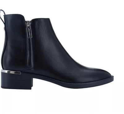 NEW Womens Calvin Klein Black Leather both sides zipper  Ankle Boots 5.5 NWOB